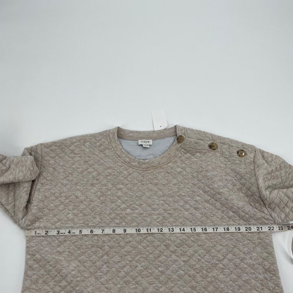 J. Crew Oatmeal Quilted Button Neck Sweater Womens Size Large Raglan Sleeves - Picture 7 of 8